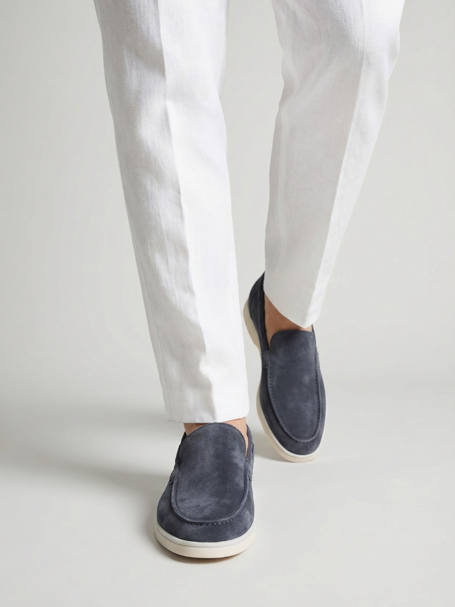 Mocasines de Ante Premium Azul Acero | Luna Bellucci