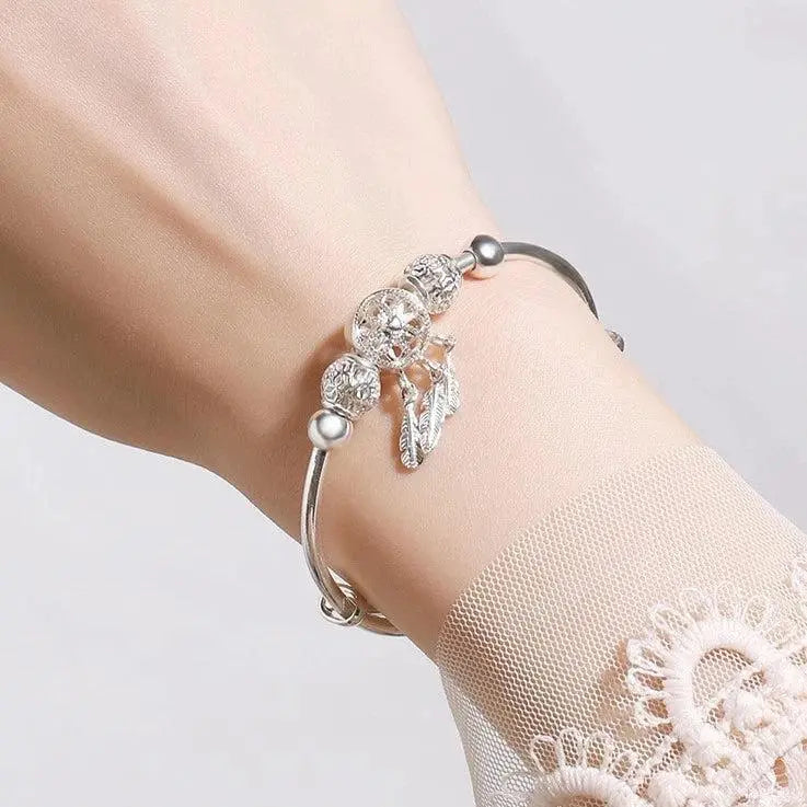 Pulsera rígida atrapasueños en plata