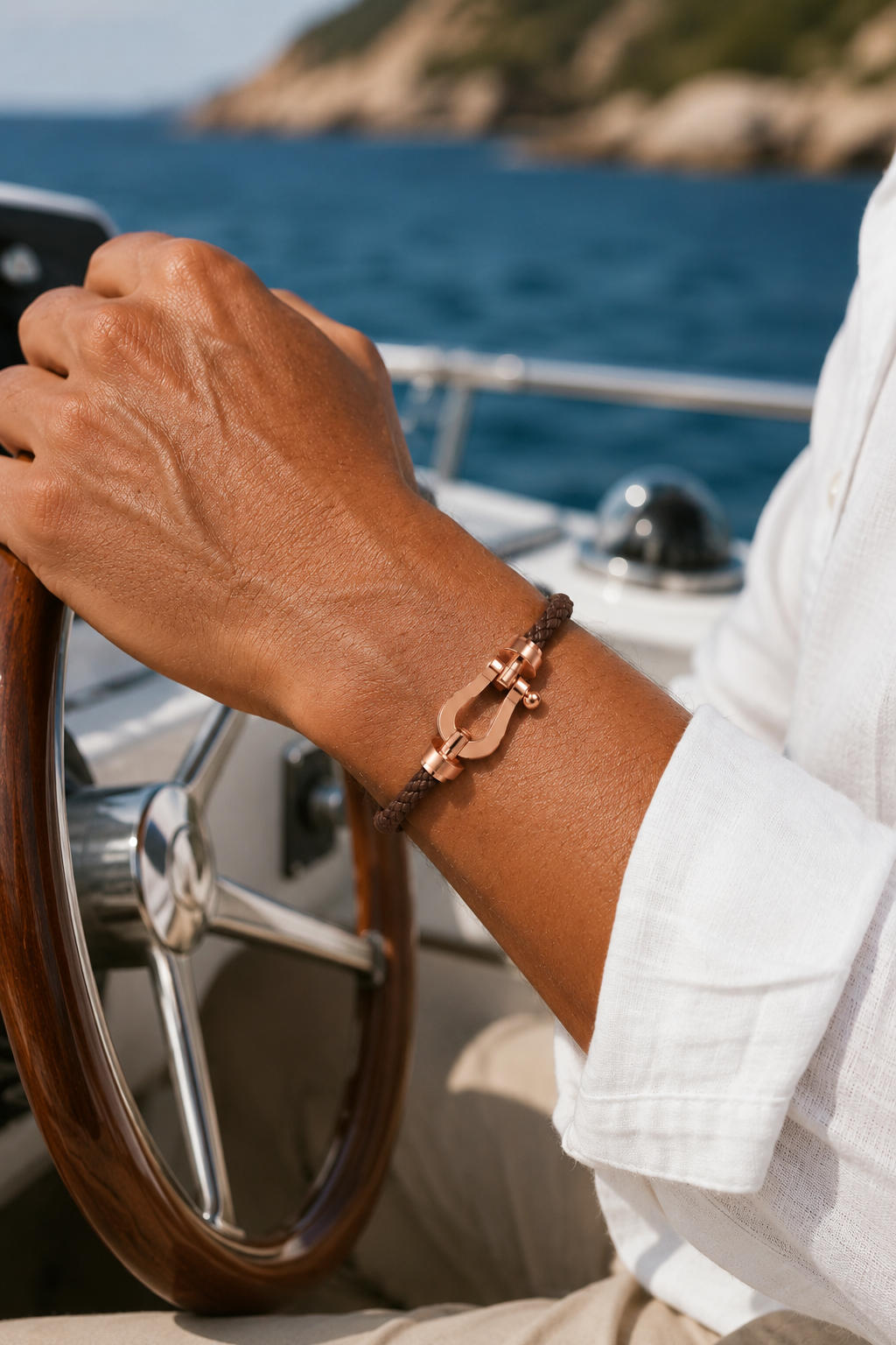 Aurelio | Pulsera Náutica Marrón Oscuro y Oro Rosa