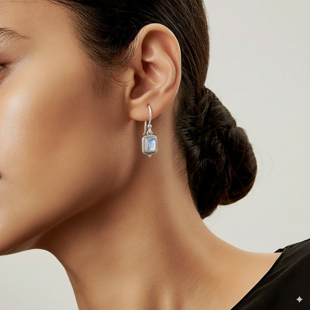 Beatriz - Pendientes vintage con piedra de luna cuadrada