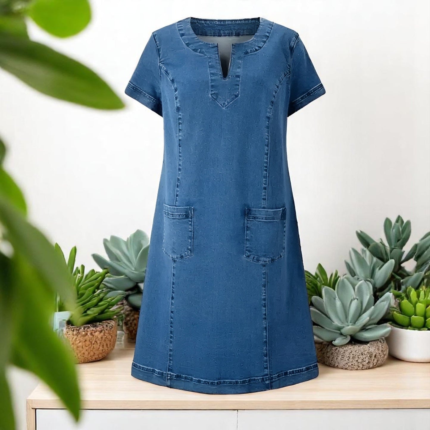 Julia |Vestido de Denim suave con Bolsillos Delanteros