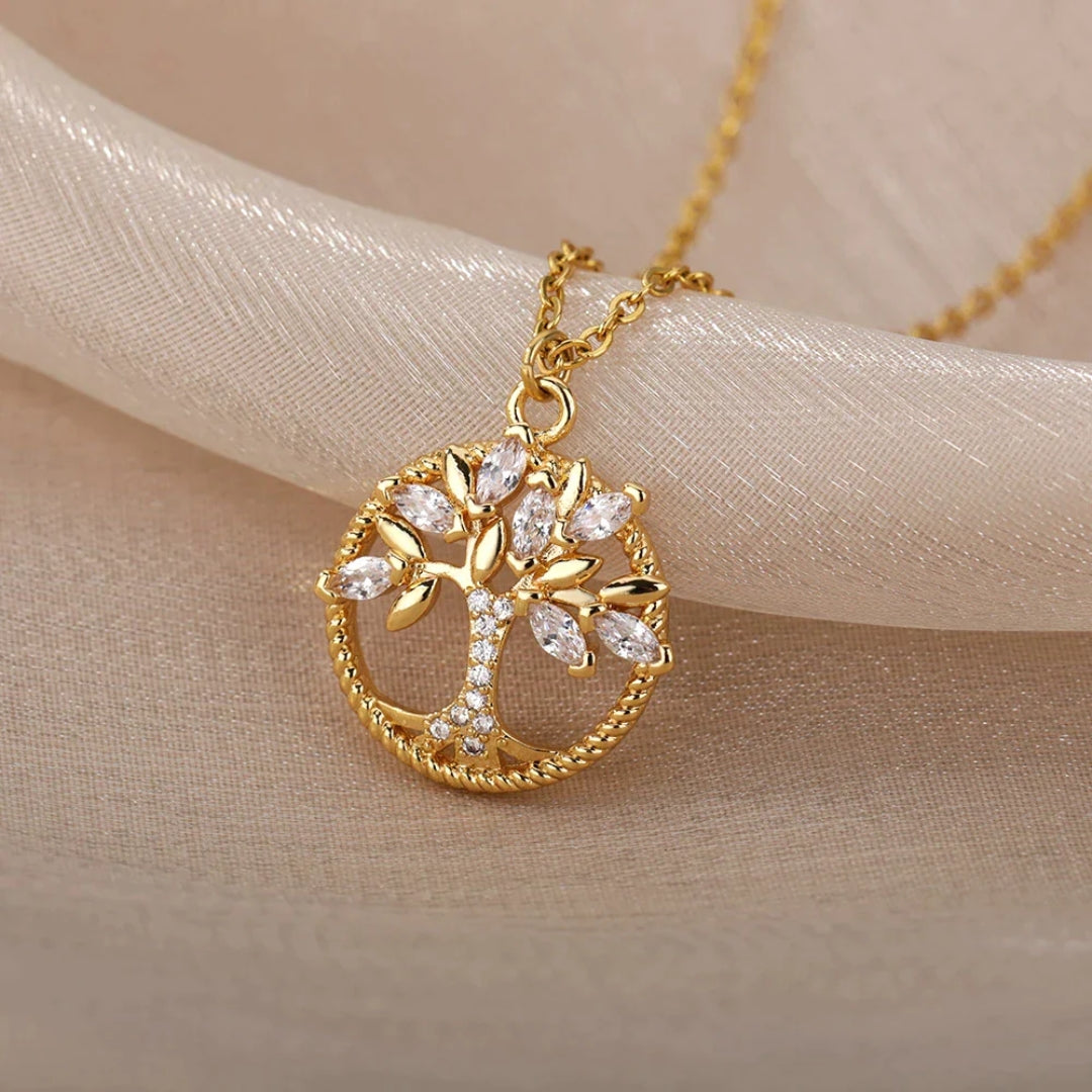 Collar con colgante de árbol de la vida en oro con cristales