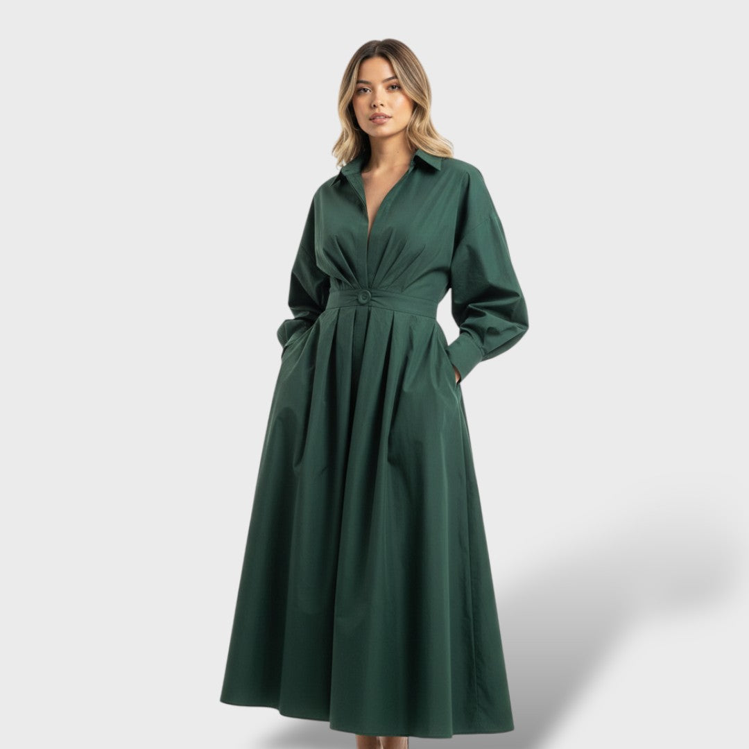 Vestido Camisero Elegante Plisado Mujer