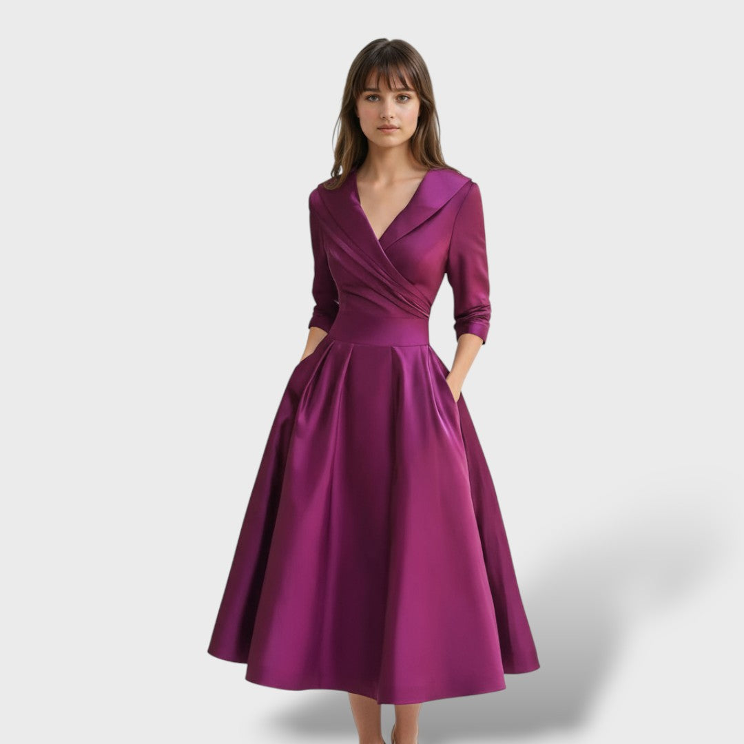 Vestido Midi Satén de Gala Elegante