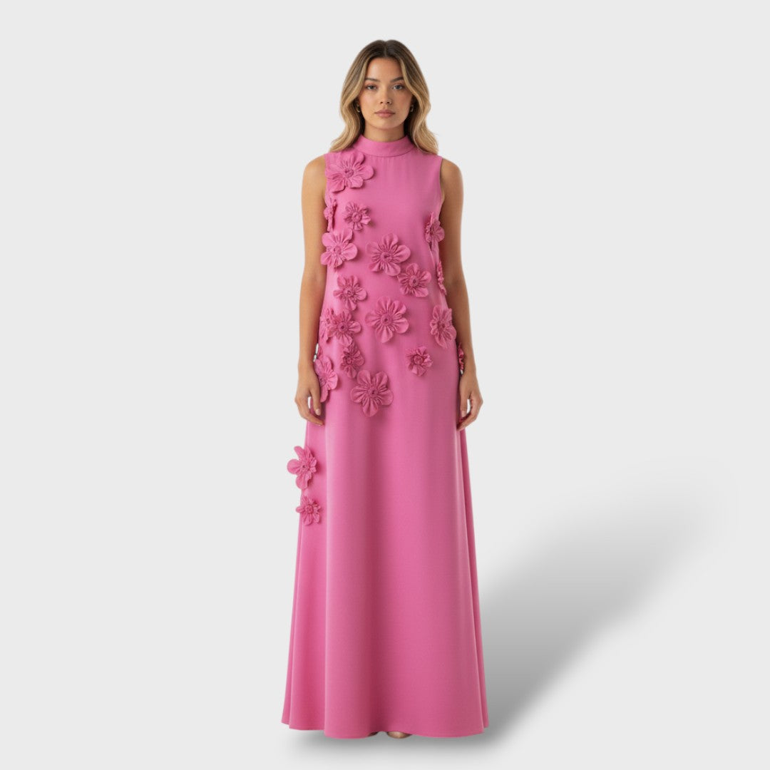 Vestido Largo Sin Mangas Flores 3D