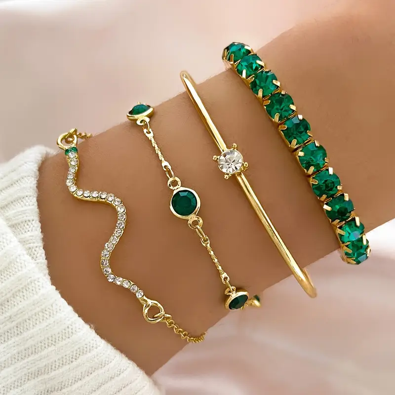 Set de pulseras vintage con circonita verde
