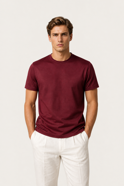 Alessio | Camiseta de Algodón Mercerizado Burdeos