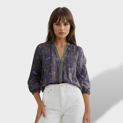 Ámbar Blusa Vintage Hojas