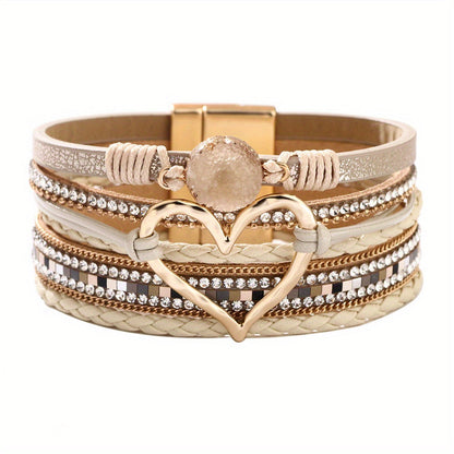 Pulsera de cuero multicapa boho