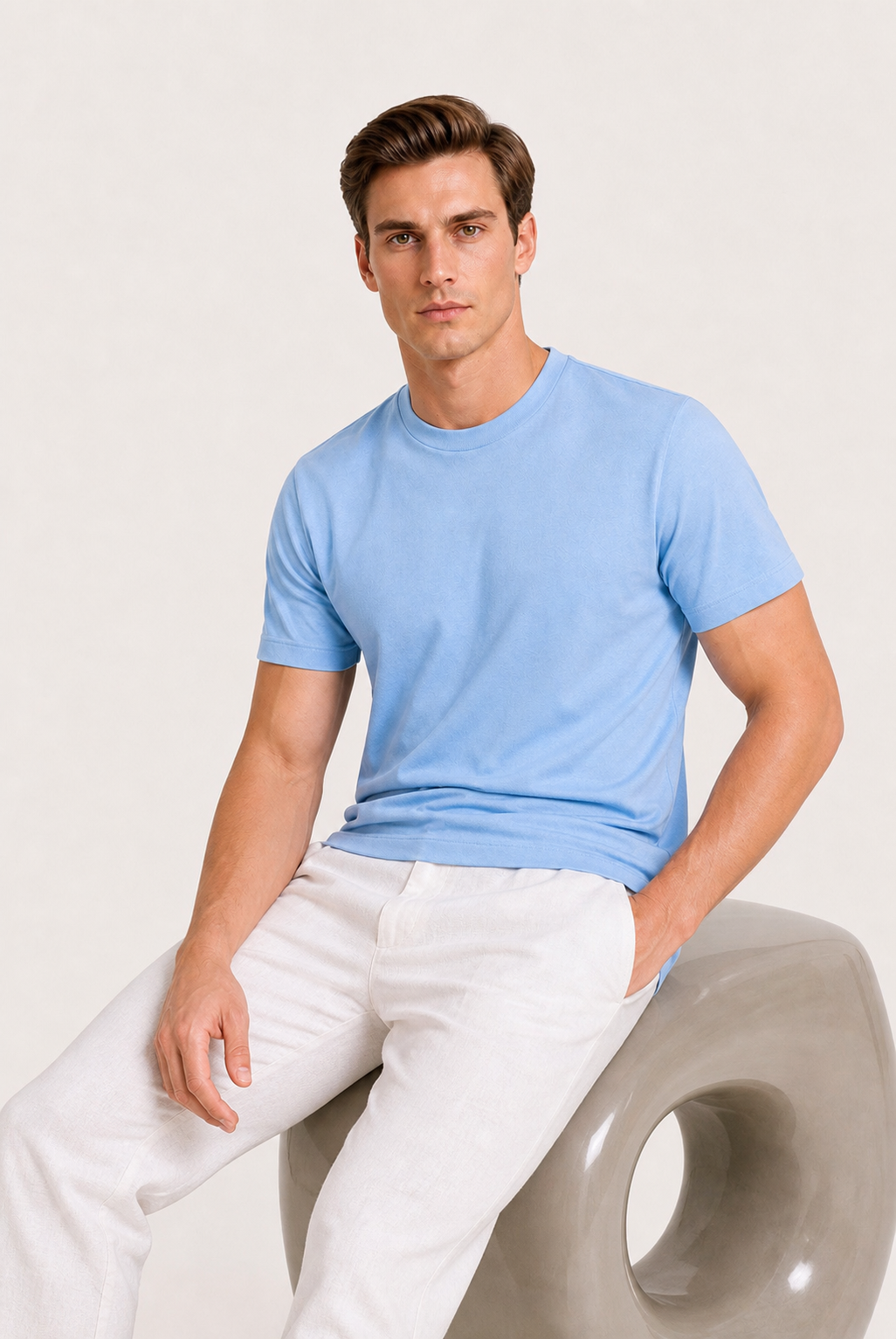Alessio | Camiseta de Algodón Mercerizado Azul Claro