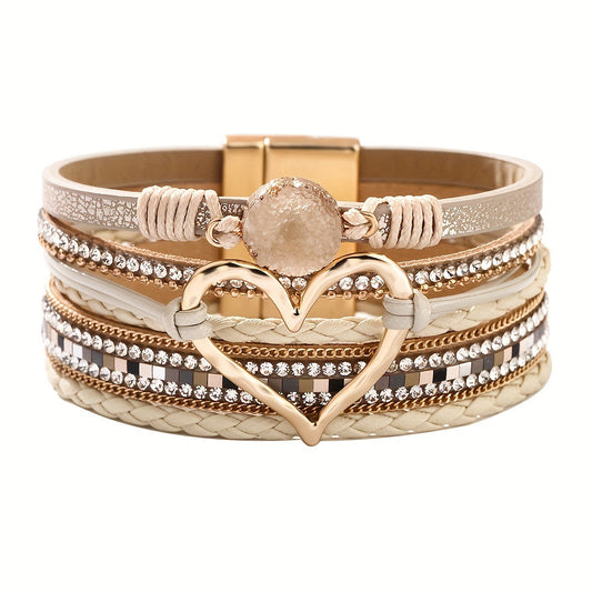 Pulsera de cuero multicapa boho