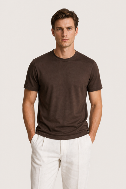 Alessio | Camiseta de Algodón Mercerizado Marrón