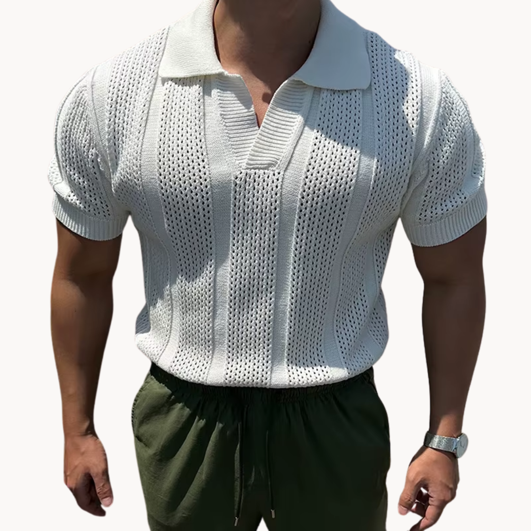 Camisa de Malla con Cuello Abierto Aurel