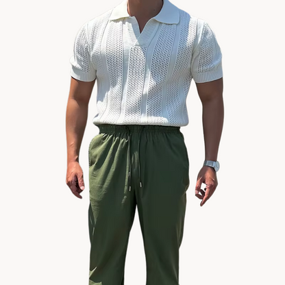 Camisa de Malla con Cuello Abierto Aurel