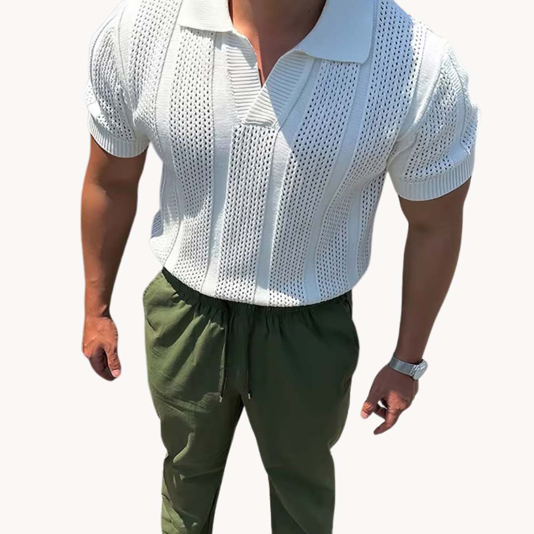 Camisa de Malla con Cuello Abierto Aurel
