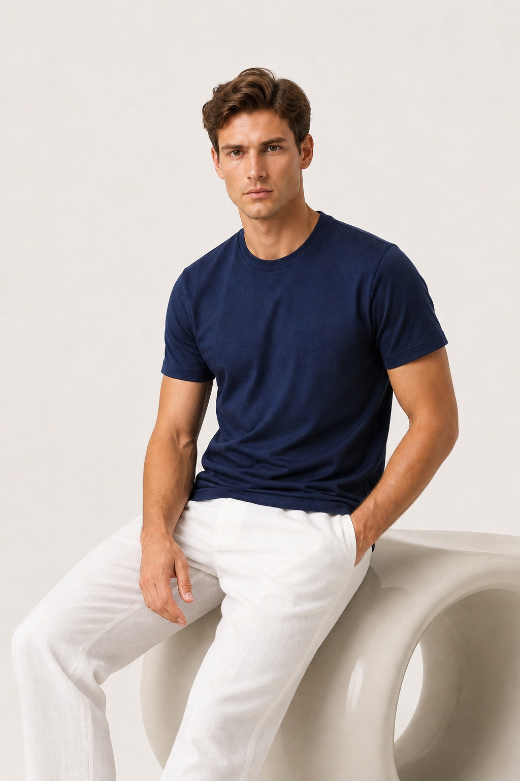 Alessio | Camiseta de Algodón Mercerizado Azul Marino