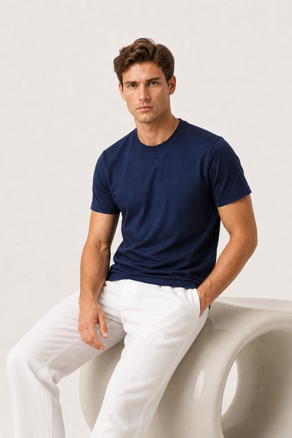 Alessio | Camiseta de Algodón Mercerizado Azul Marino