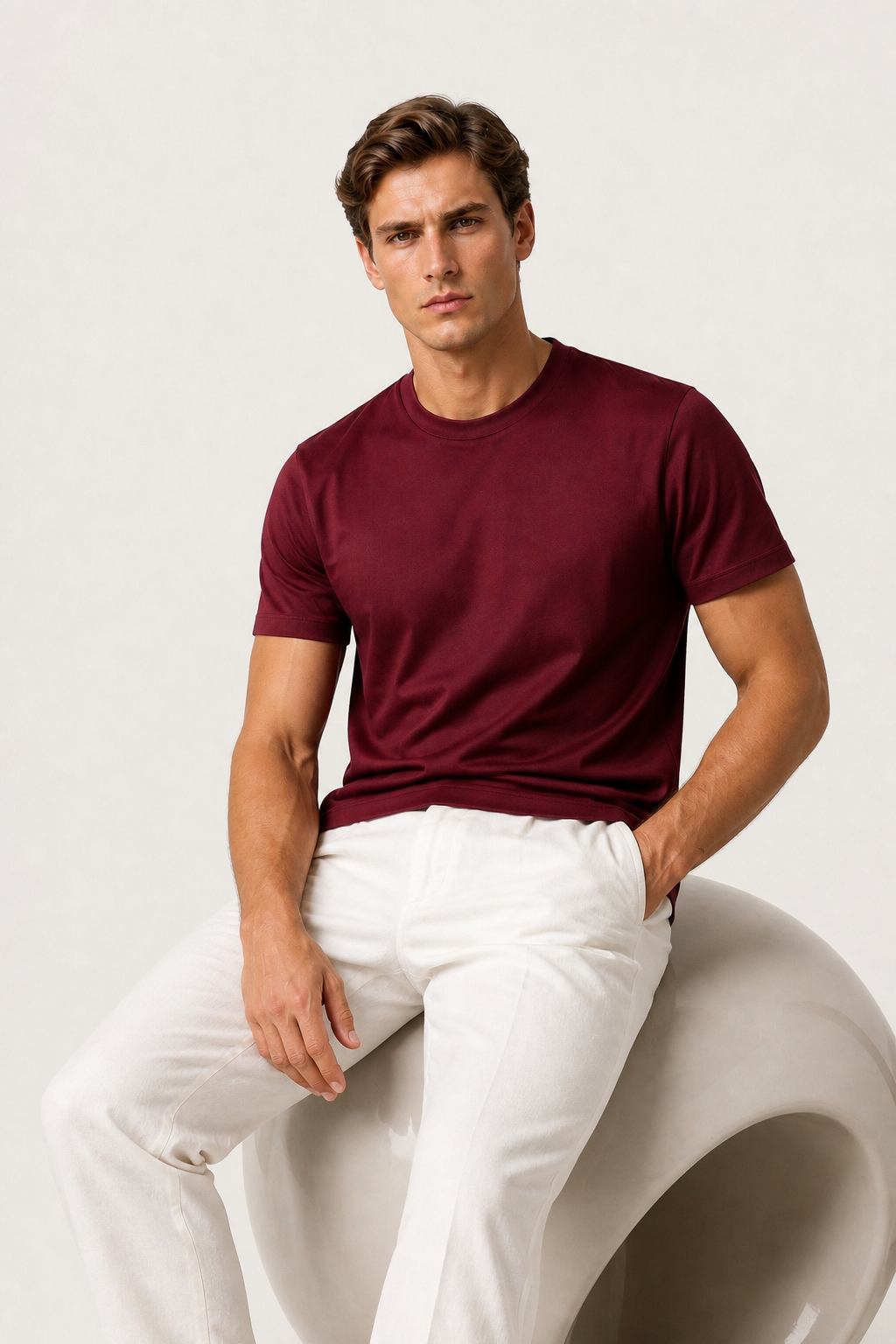 Alessio | Camiseta de Algodón Mercerizado Burdeos