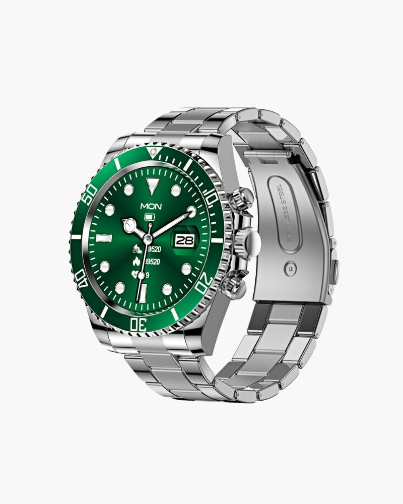 Náutico | Reloj Estilo Diver de Acero en plata / verde | Luna Bellucci