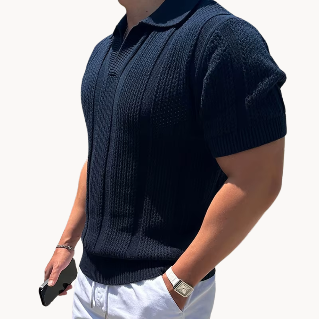 Camisa de Malla con Cuello Abierto Aurel