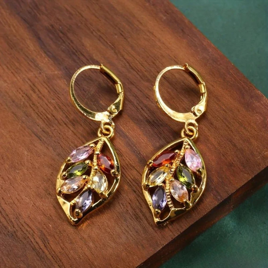 Pendientes vintage de hoja de oro multicolor