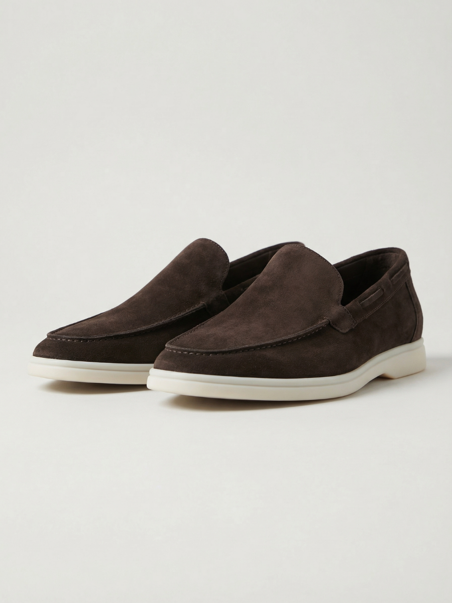 Mocasines de Ante Premium Gris Cálido | Luna Bellucci