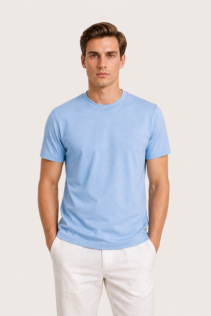 Alessio | Camiseta de Algodón Mercerizado Azul Claro