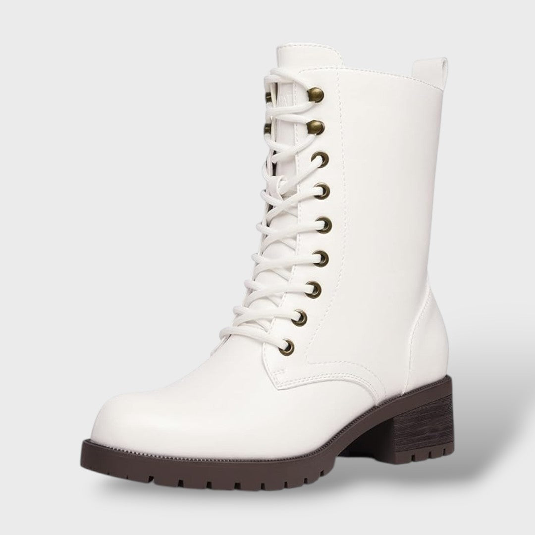 Botas de Combate con Cremallera y Tacón Bajo
