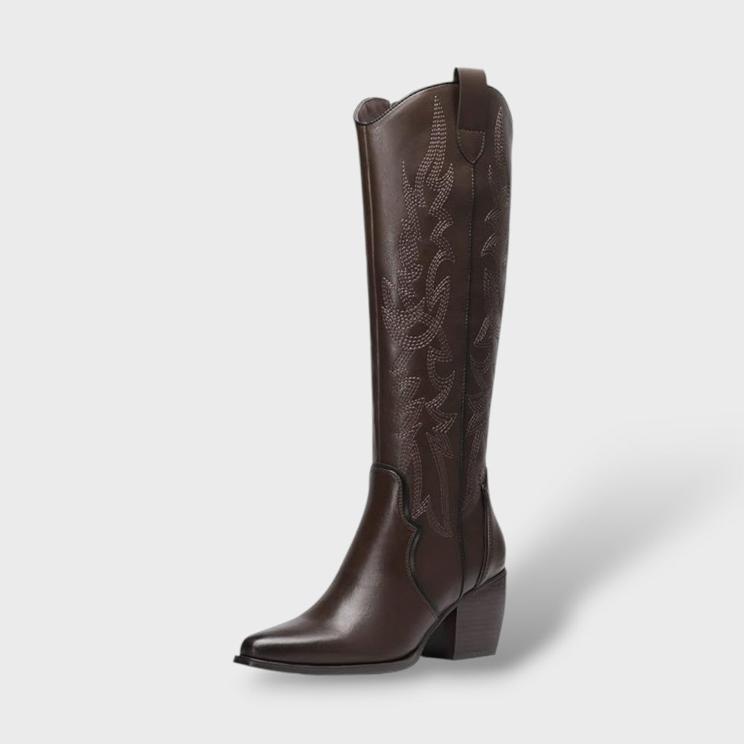 Botas de Cano Alto Femininas em Estilo Ocidental