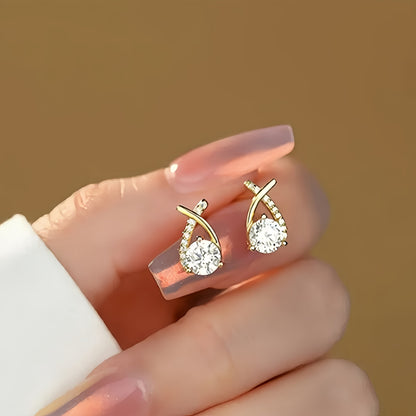 Pendientes con cruz de oro y circonita