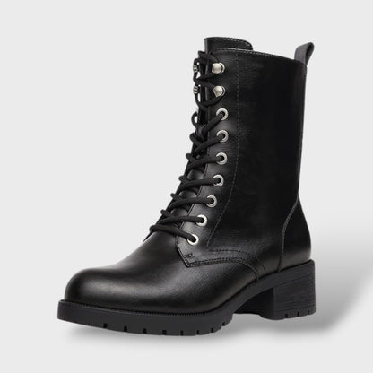 Botas de Combate con Cremallera y Tacón Bajo