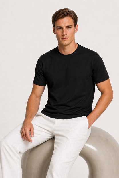 Alessio | Camiseta de Algodón Mercerizado Negra