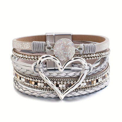 Pulsera de cuero multicapa boho