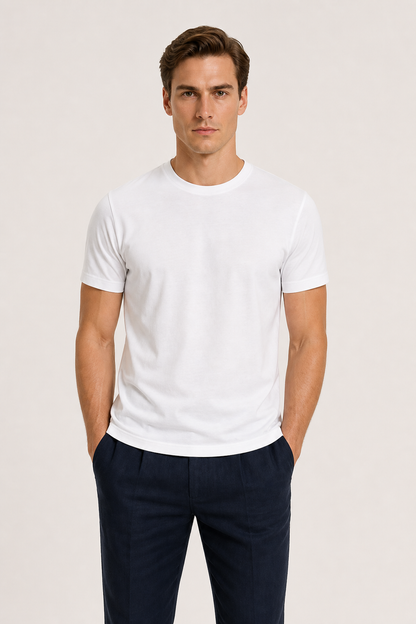 Alessio | Camiseta de Algodón Mercerizado Blanca