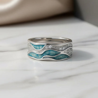 Anillo de plata olas turquesa