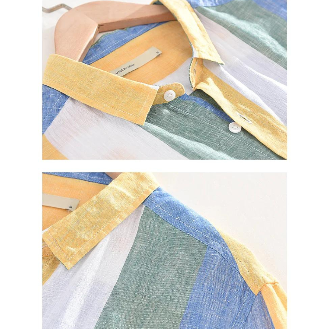 Camisa Seascape a rayas de lino con botones