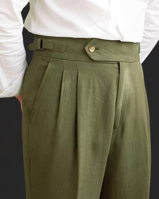 Pantalón Vento Plisado de Lino y Algodón