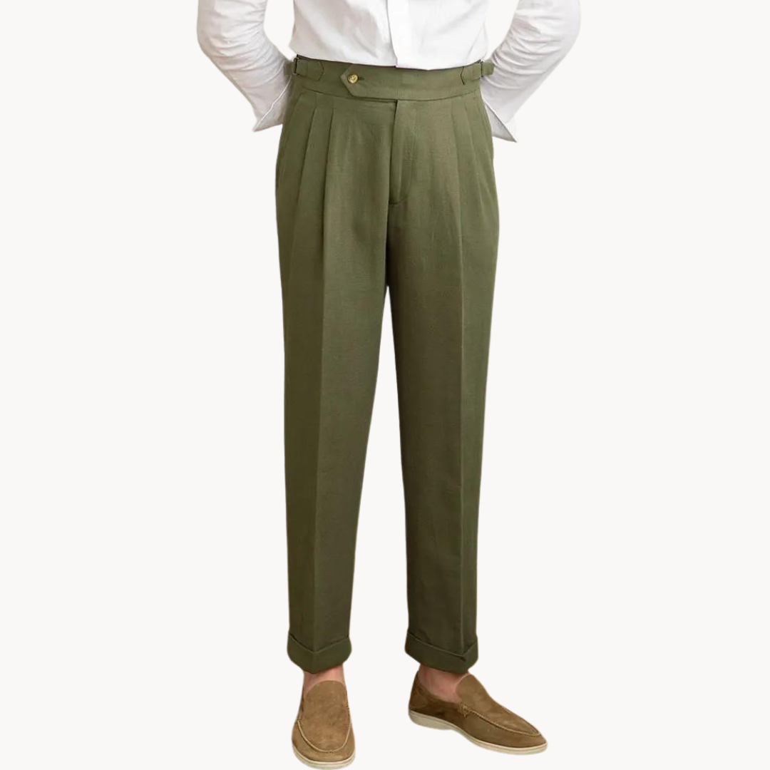 Pantalón Vento Plisado de Lino y Algodón