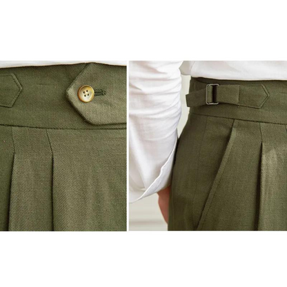 Pantalón Vento Plisado de Lino y Algodón