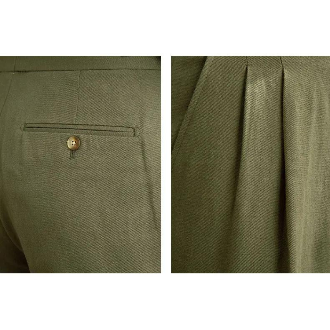 Pantalón Vento Plisado de Lino y Algodón