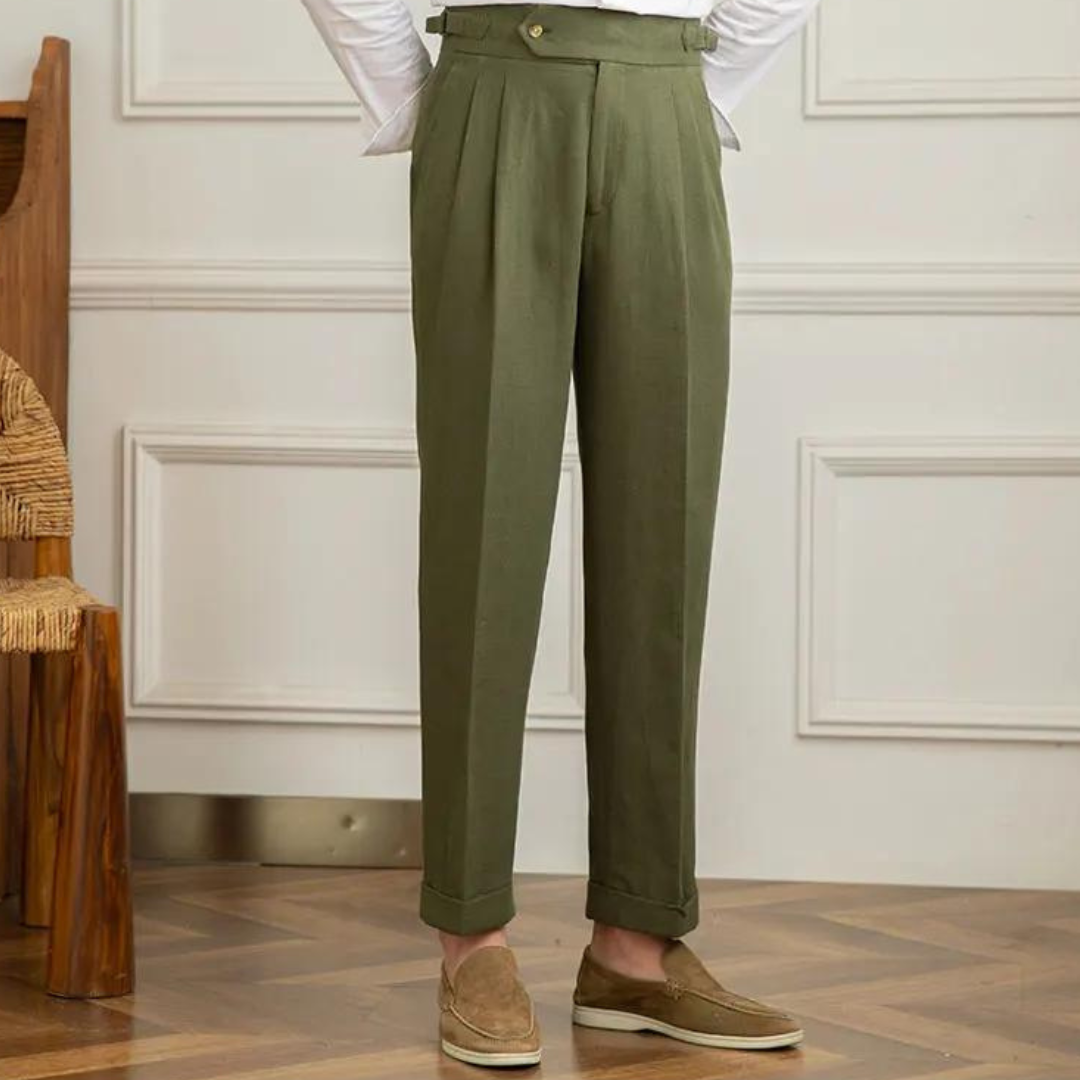 Pantalón Vento Plisado de Lino y Algodón