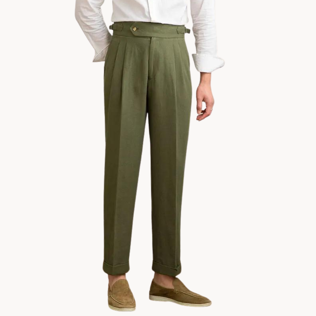 Pantalón Vento Plisado de Lino y Algodón