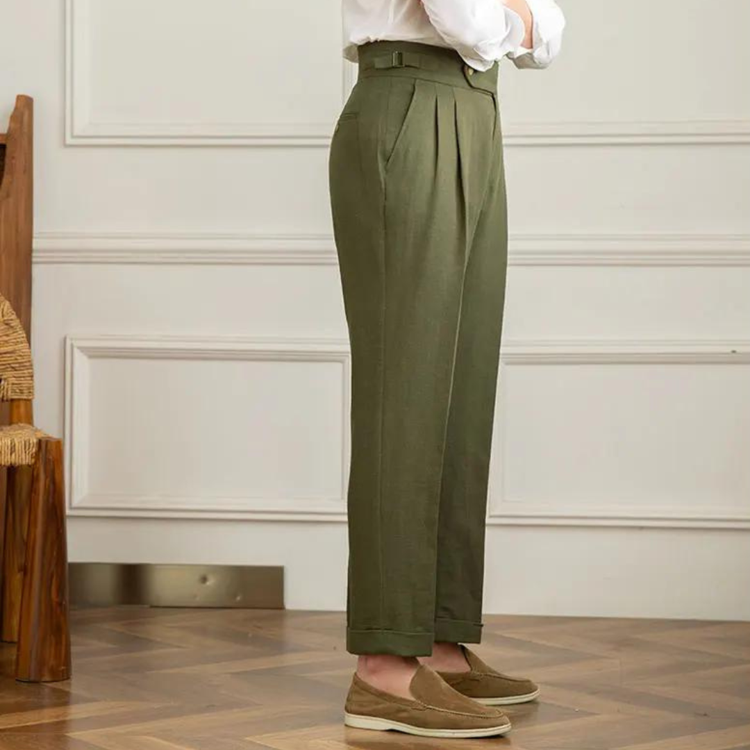 Pantalón Vento Plisado de Lino y Algodón