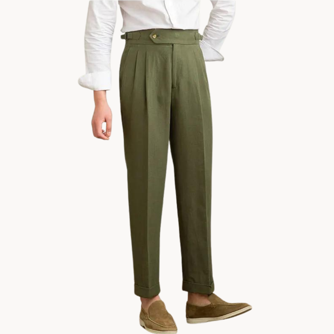 Pantalón Vento Plisado de Lino y Algodón