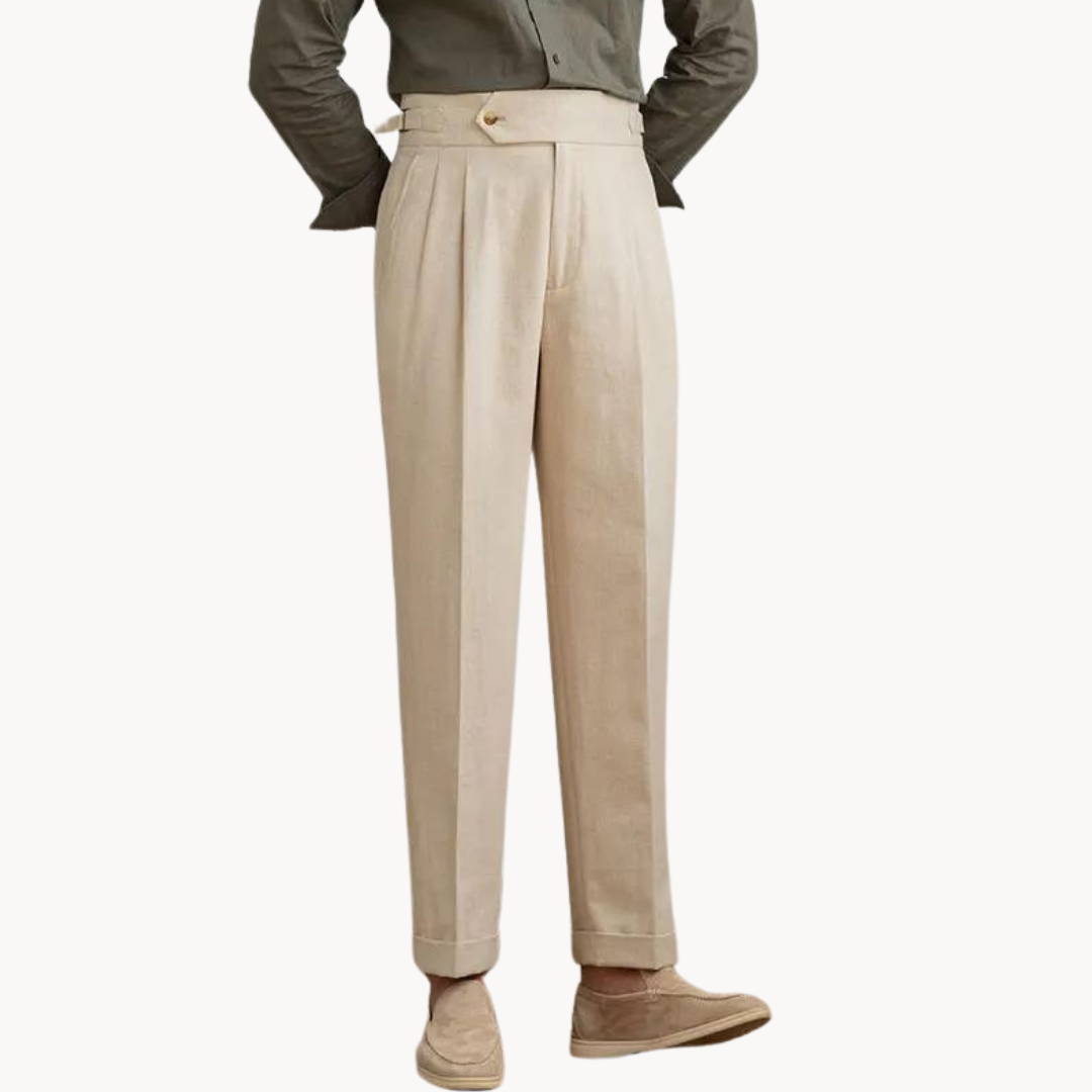 Pantalón Vento Plisado de Lino y Algodón