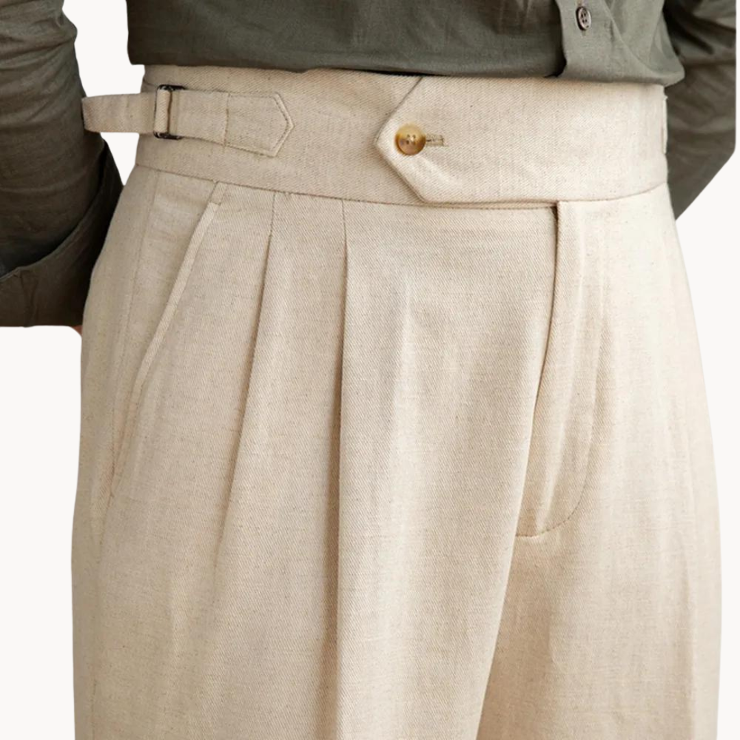 Pantalón Vento Plisado de Lino y Algodón