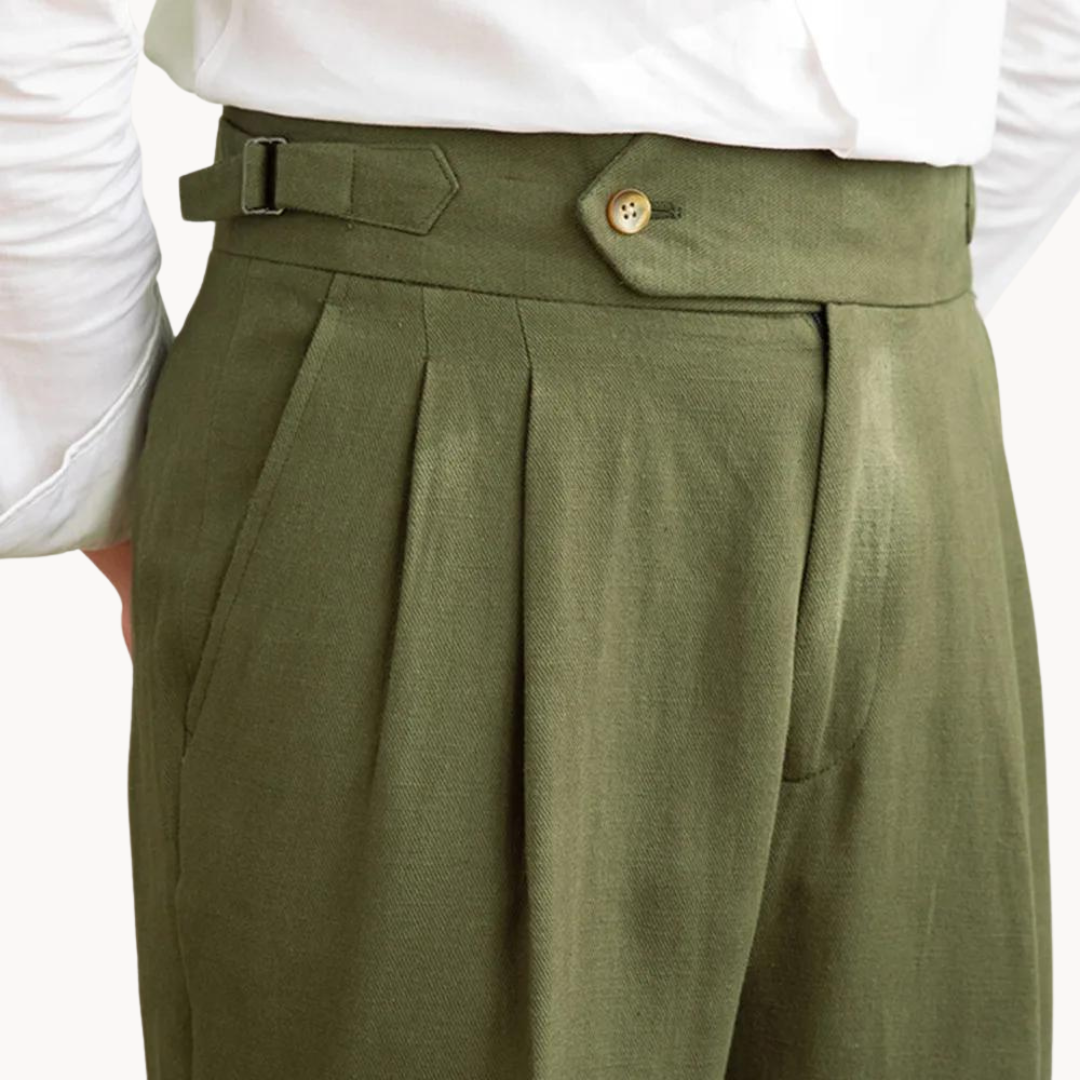 Pantalón Vento Plisado de Lino y Algodón
