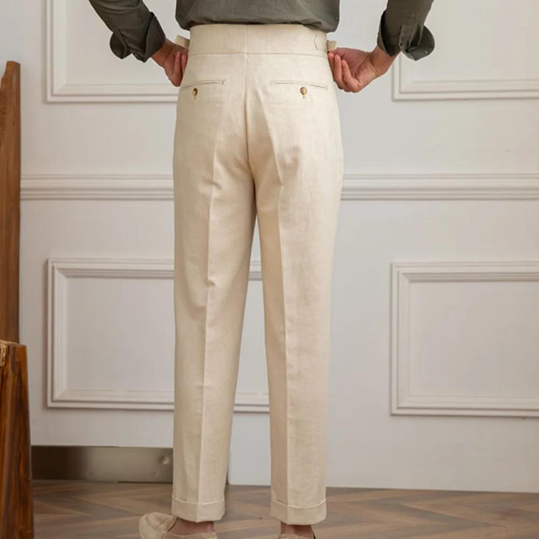 Pantalón Vento Plisado de Lino y Algodón