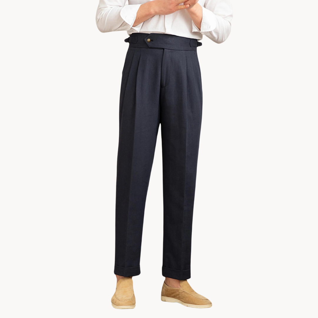 Pantalón Vento Plisado de Lino y Algodón