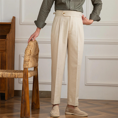 Pantalón Vento Plisado de Lino y Algodón